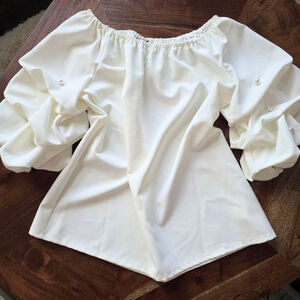 Women's S. Levine 6t White/Ivory Off-Shoulder Tiered Pearl Sleeve Blouse Size XL